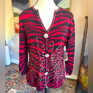 Just B Red Zebra Cardigan with Sequins